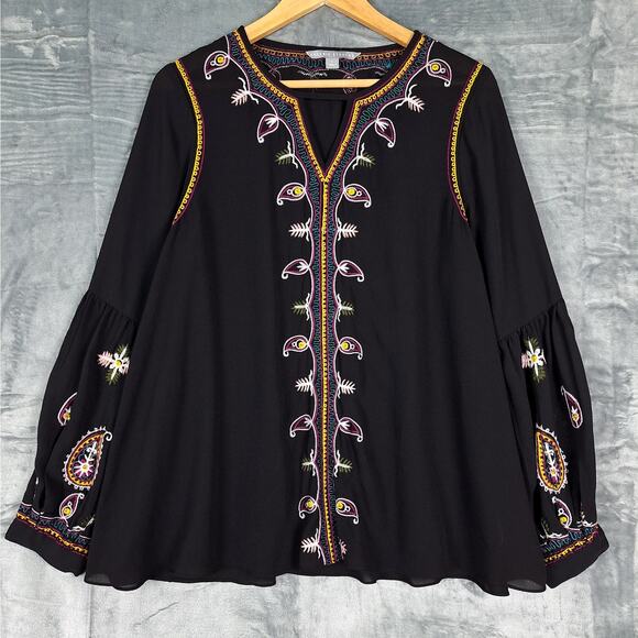 Womens Top‎ Large Boho Chic Peasant Embroidered Paisley Hippie Retro Festival - Picture 1 of 7